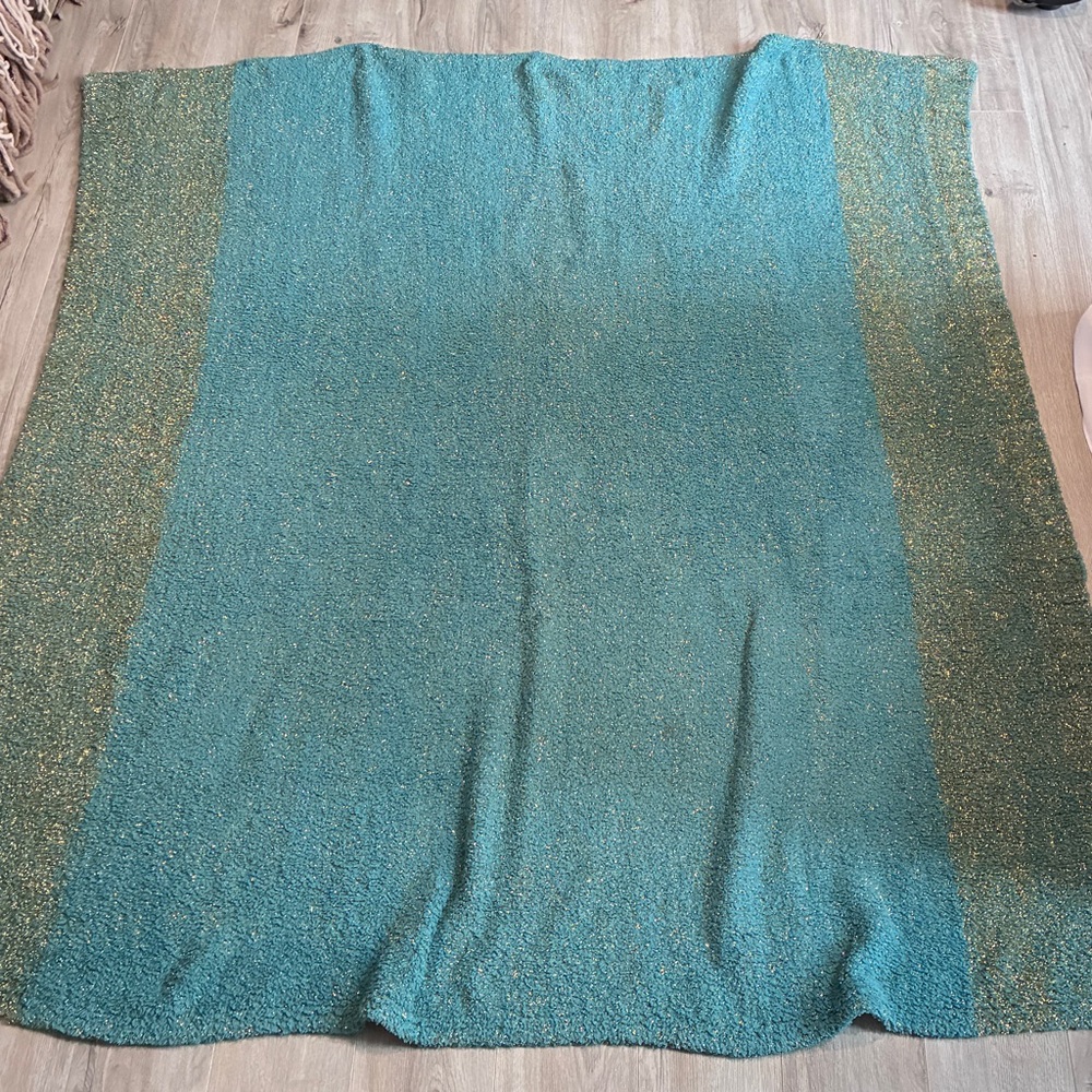 Anthropologie Teal and Gold Throw Blanket